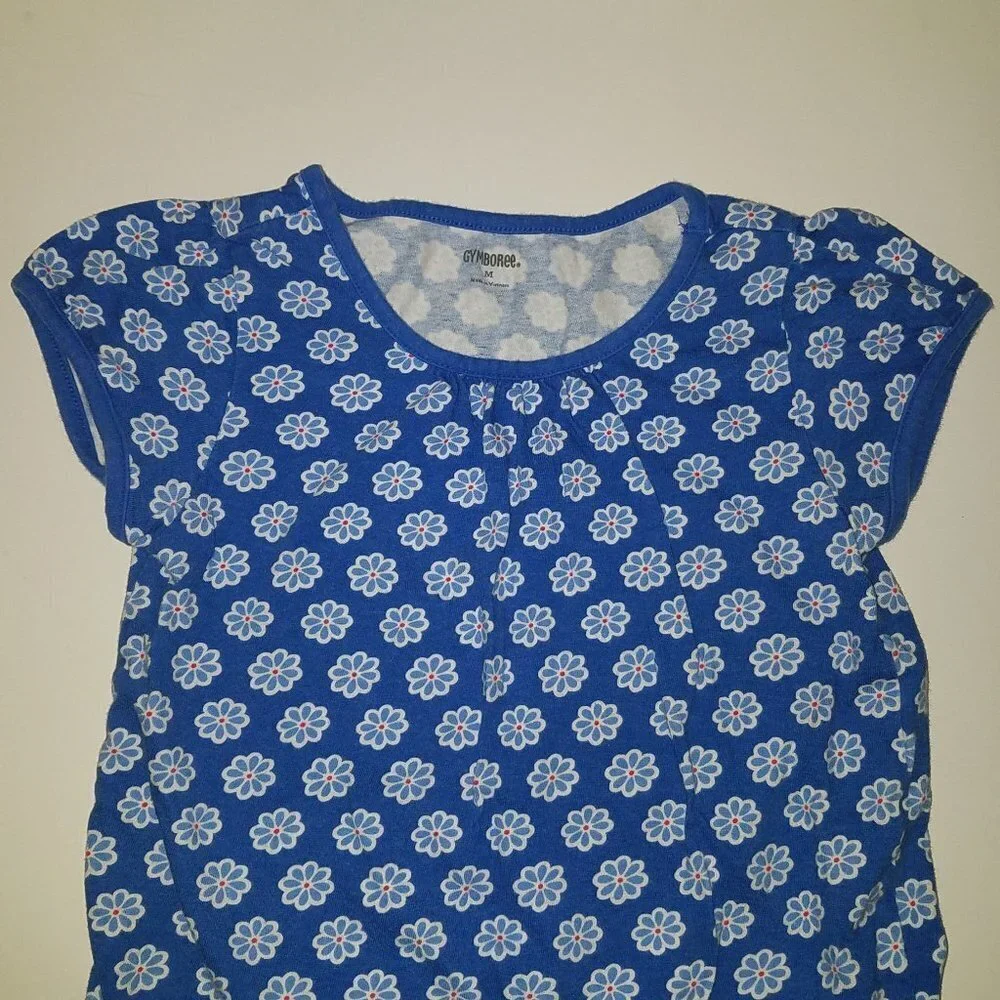 Gymboree Blue Floral Daisy Shirt Girls Medium Short-Sleeves 100% Cotton